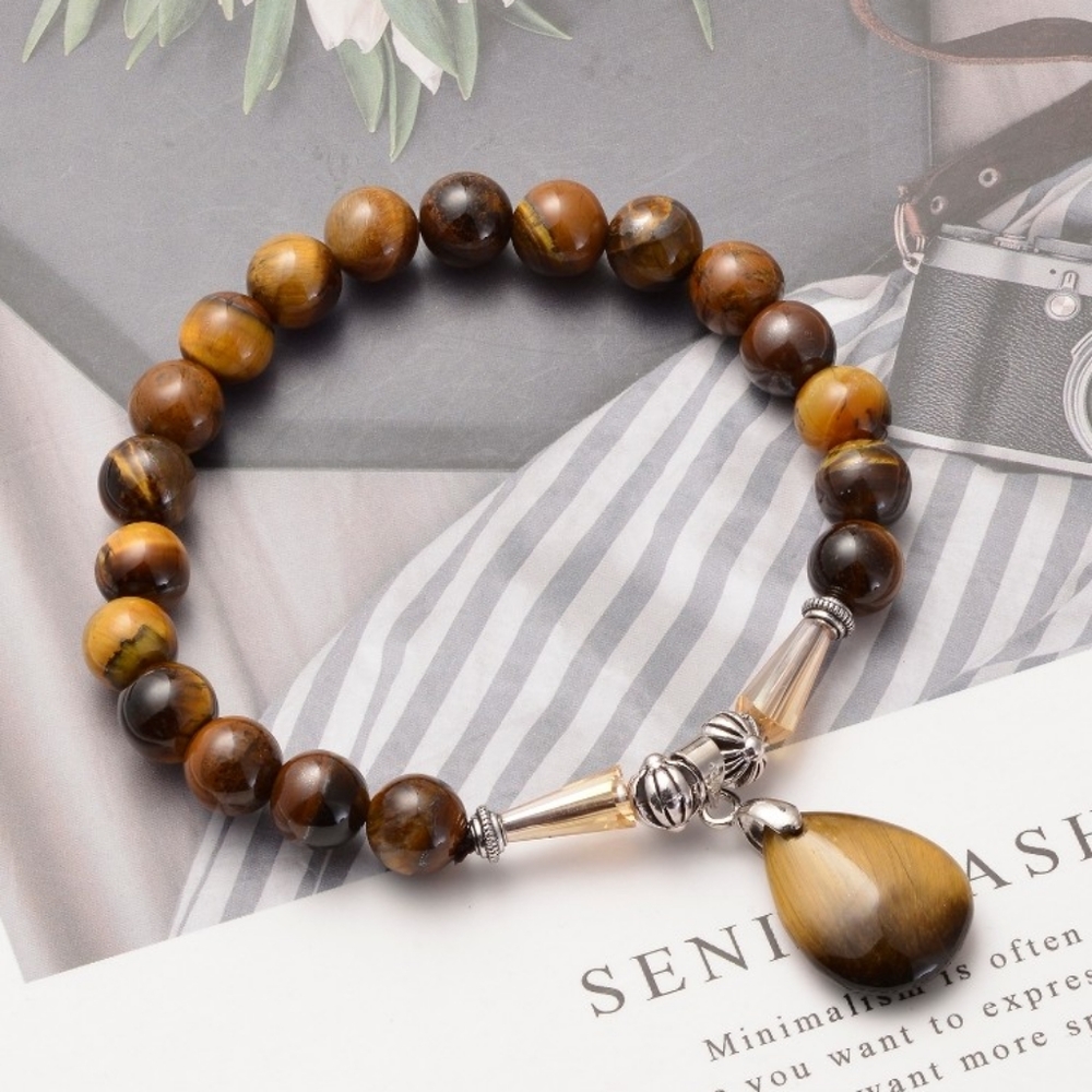 NEW South African Yellow Tiger's Eye Glass Beaded Stretch Bracelet